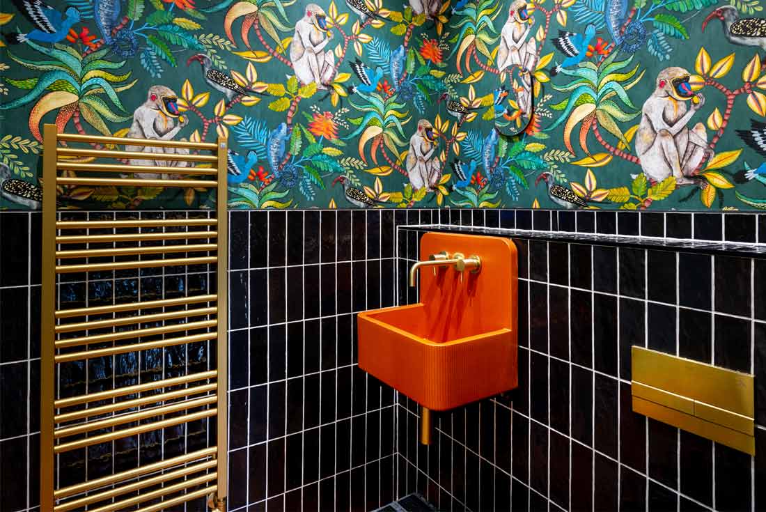 Cole and sons savuti wallpaper in bathroom joseph king interiors bristol