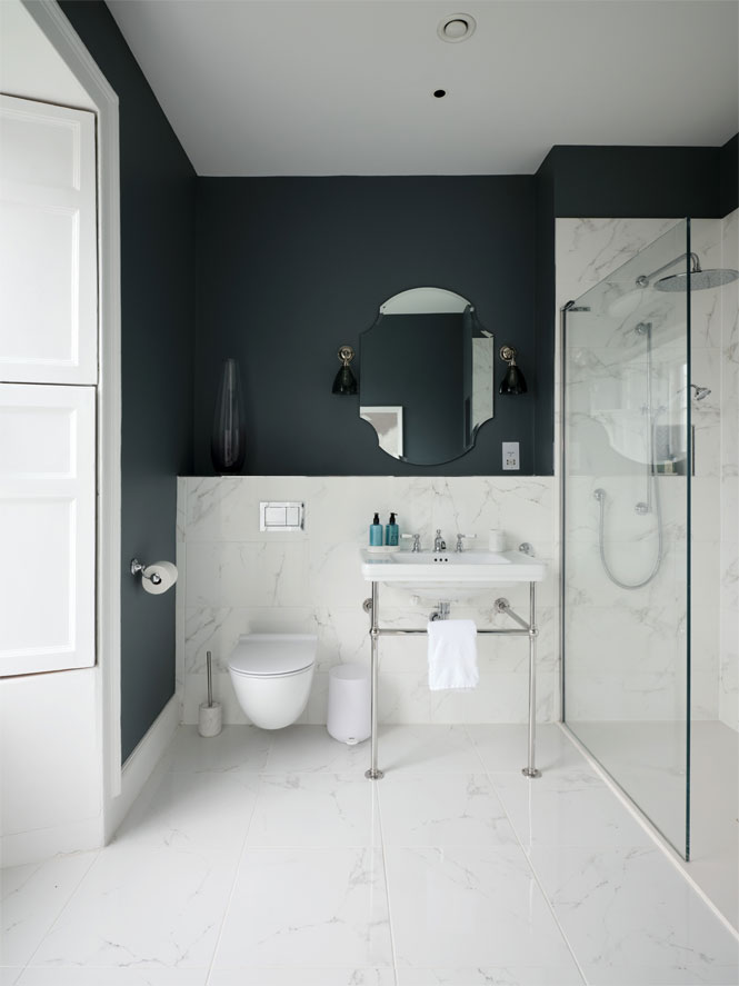 marble and blue traditional ensuite