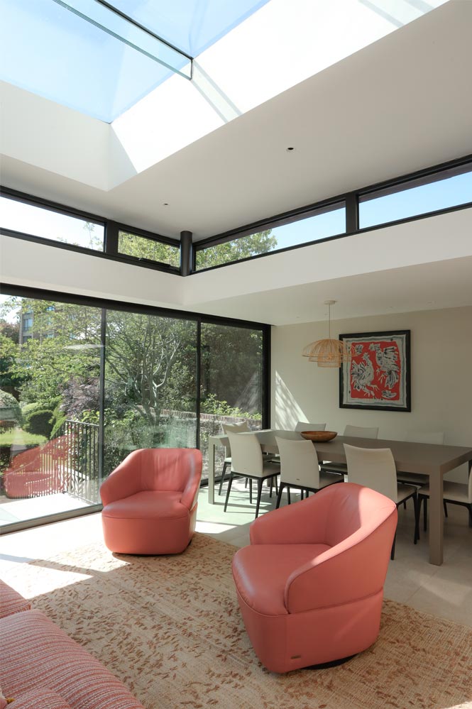 Glazed garden room with modern coral furniture joseph king interiors bristol 2