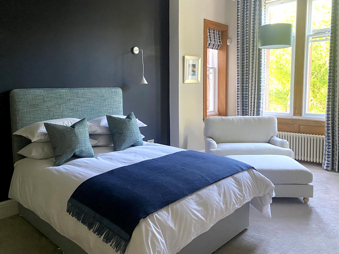Deep navy wall bedroom joseph king interiors bristol