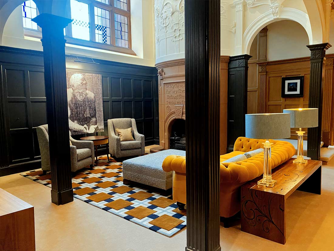 Ochre and blue grand entrance hall glasgow joseph king interiors bristol 2