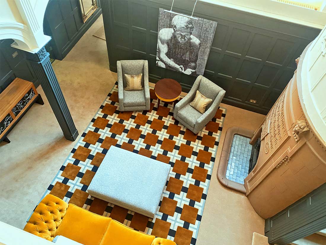 Ochre and blue grand entrance hall glasgow joseph king interiors bristol 3
